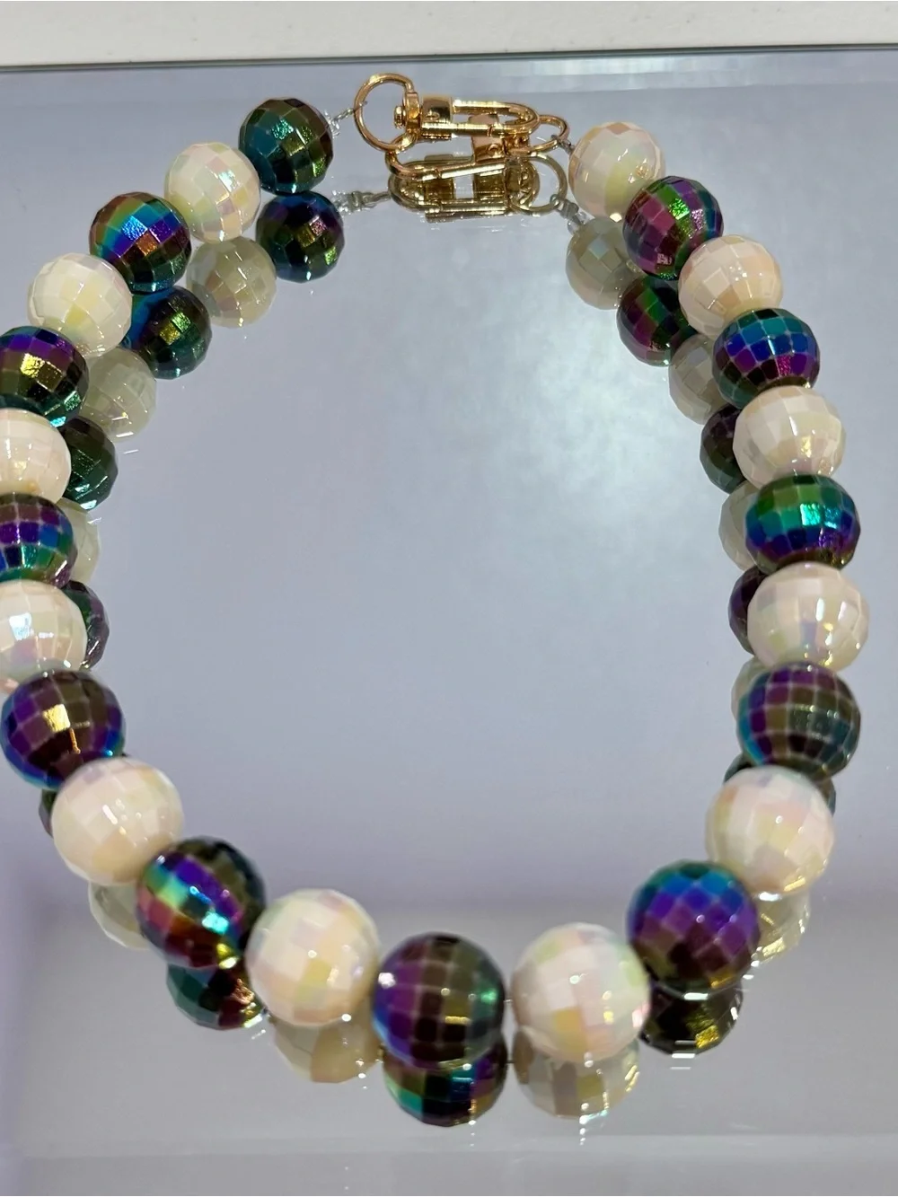 New Iridescent Beaded Bag Chain 18 inches